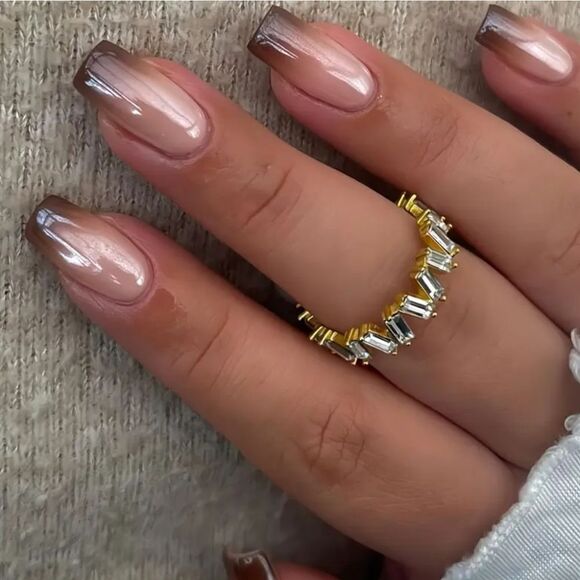 24pcs Square Press On Nails Medium White, Brown French Fake Nails - Picture 1 of 10